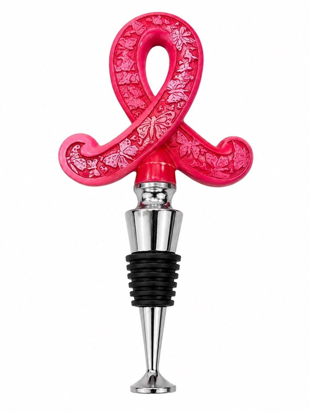 Pink Ribbon Butterfly Wine Bottle Stopper Breast Cancer Awareness Bar Decor